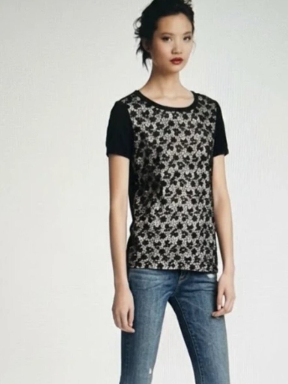RED Valentino Floral Lace Shirt Short Sleeve Top size M